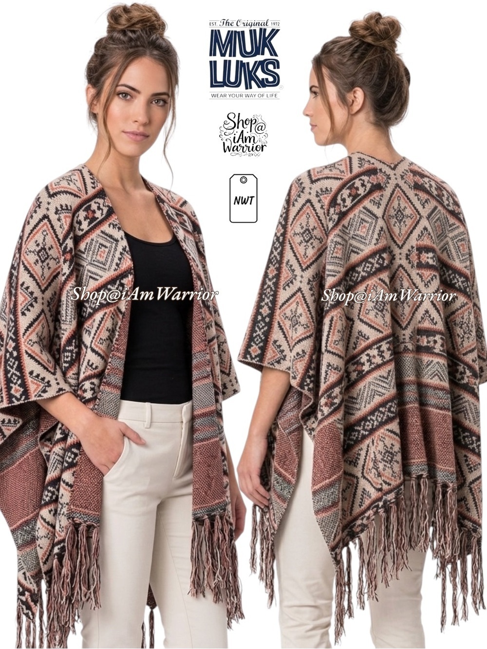 Muk Luks NWT fringe boho ruana wrap *shop@iamwarrior